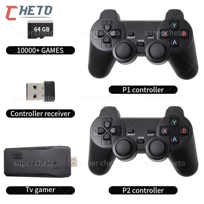 Videogame Stick 4K 64gb 2 Controles Sem Fio Console Portatil Jogos Retro Antigo