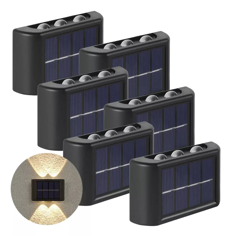 Kit com 4 Arandela solar 6 leds jardim escadas muros prova d