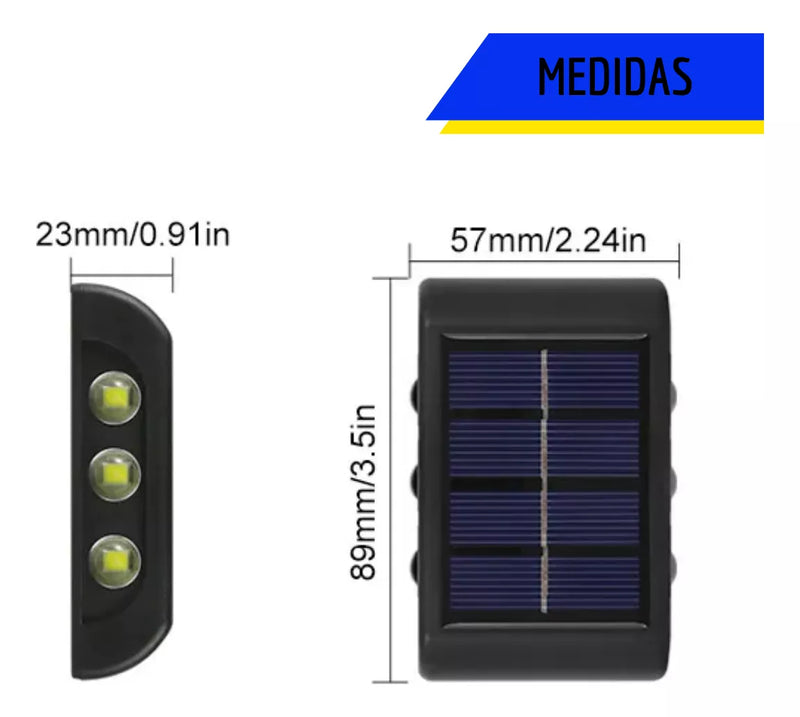 Kit com 4 Arandela solar 6 leds jardim escadas muros prova d