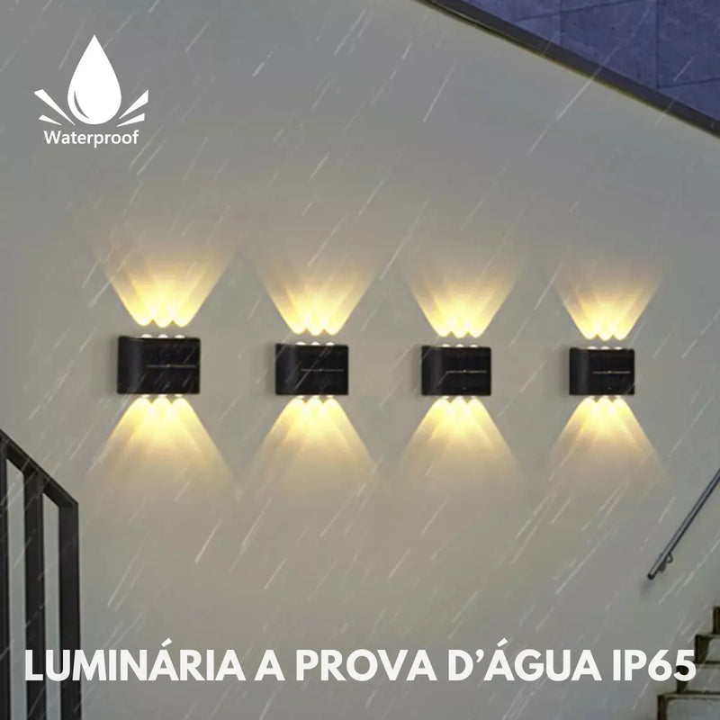 Kit com 4 Arandela solar 6 leds jardim escadas muros prova d