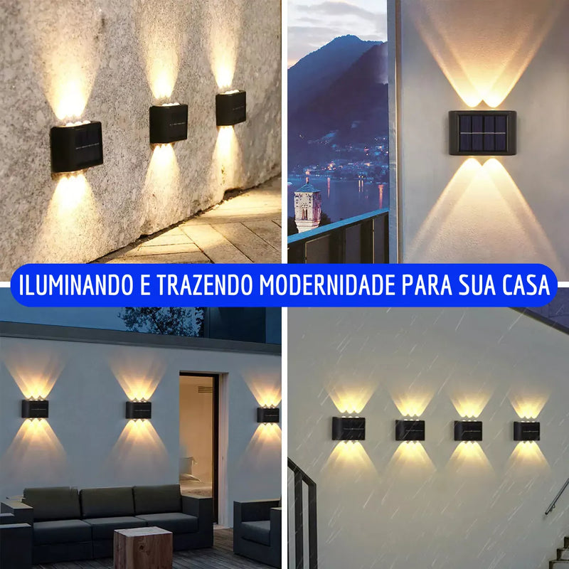 Kit com 4 Arandela solar 6 leds jardim escadas muros prova d